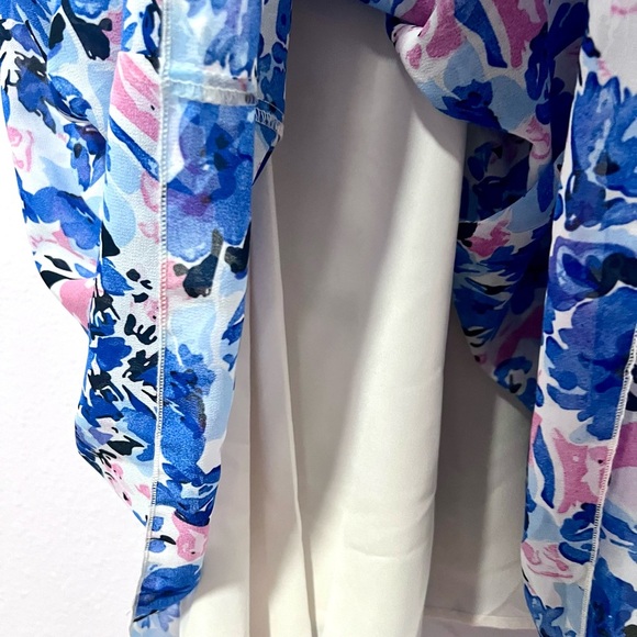 Melloday Floral flutter sleeves smocked Maxi Dress in Blue and Pink  SMALL - Picture 7 of 16